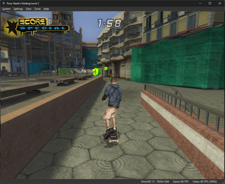 PCSX2 running Tony Hawk's Underground 2